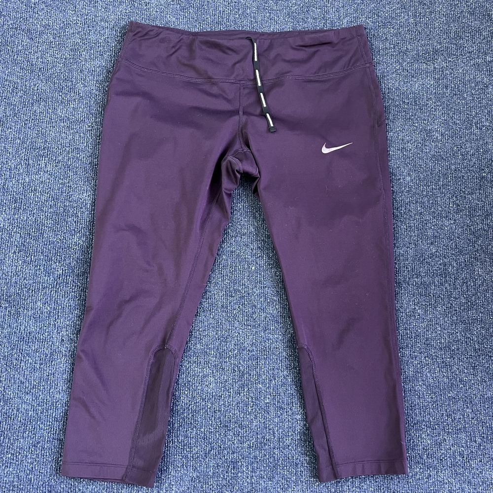 Nike Leggings Womens Medium Purple Dri-FIT Capri Running Yoga Stretch Athletic